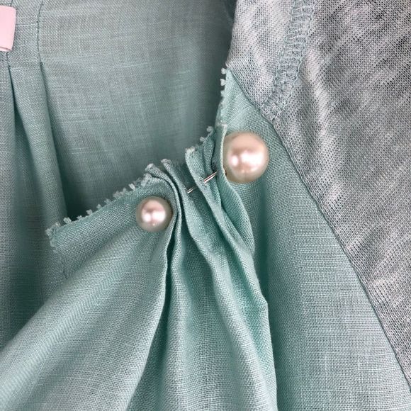 Escada Linen Aqua Pearl Accent Lightweight Tunic Top size 4 in Surf - Picture 3 of 16